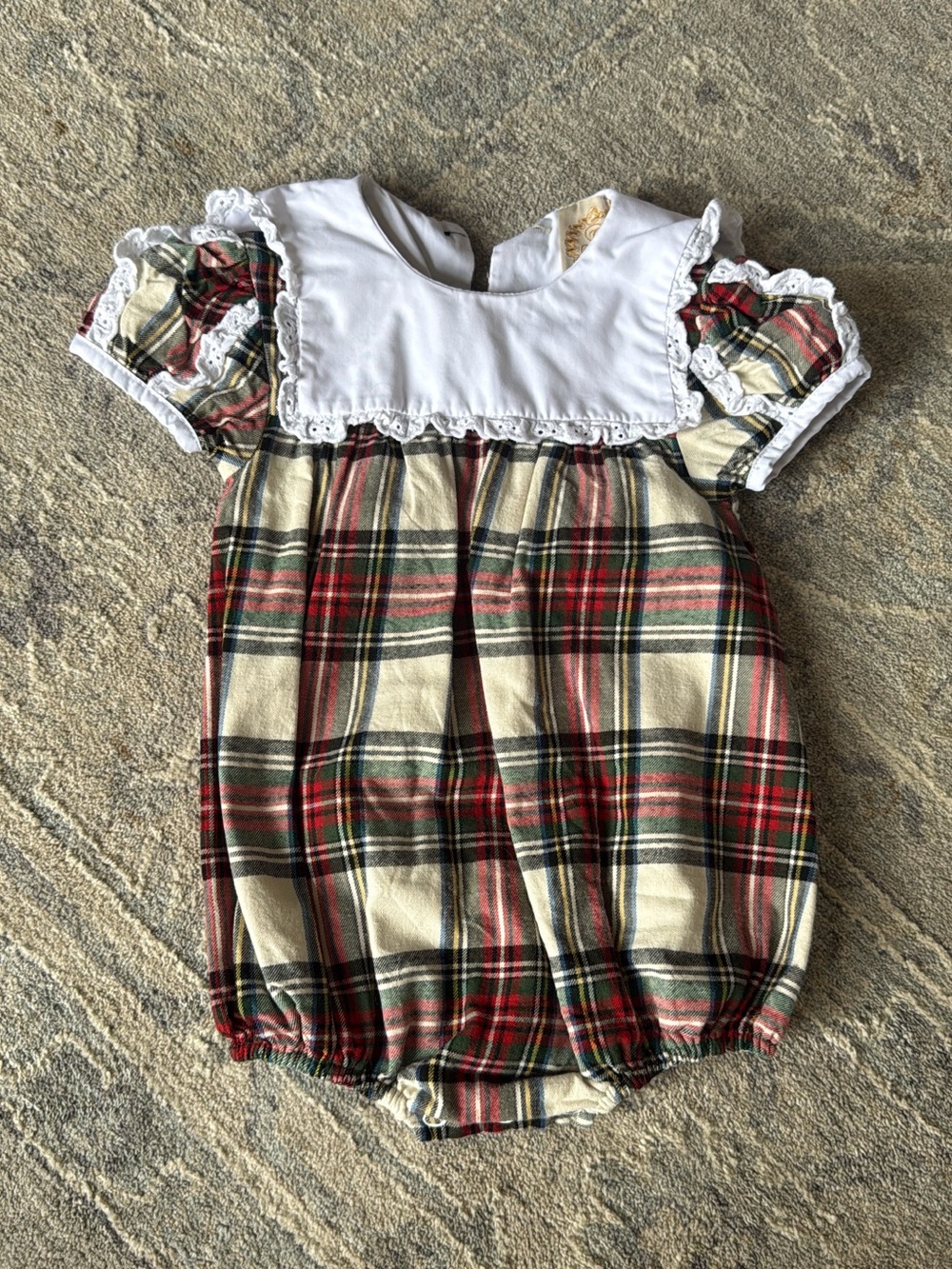 The Beaufort Bonnet Company Red Cream Green Plaid Baby Bubble Romper